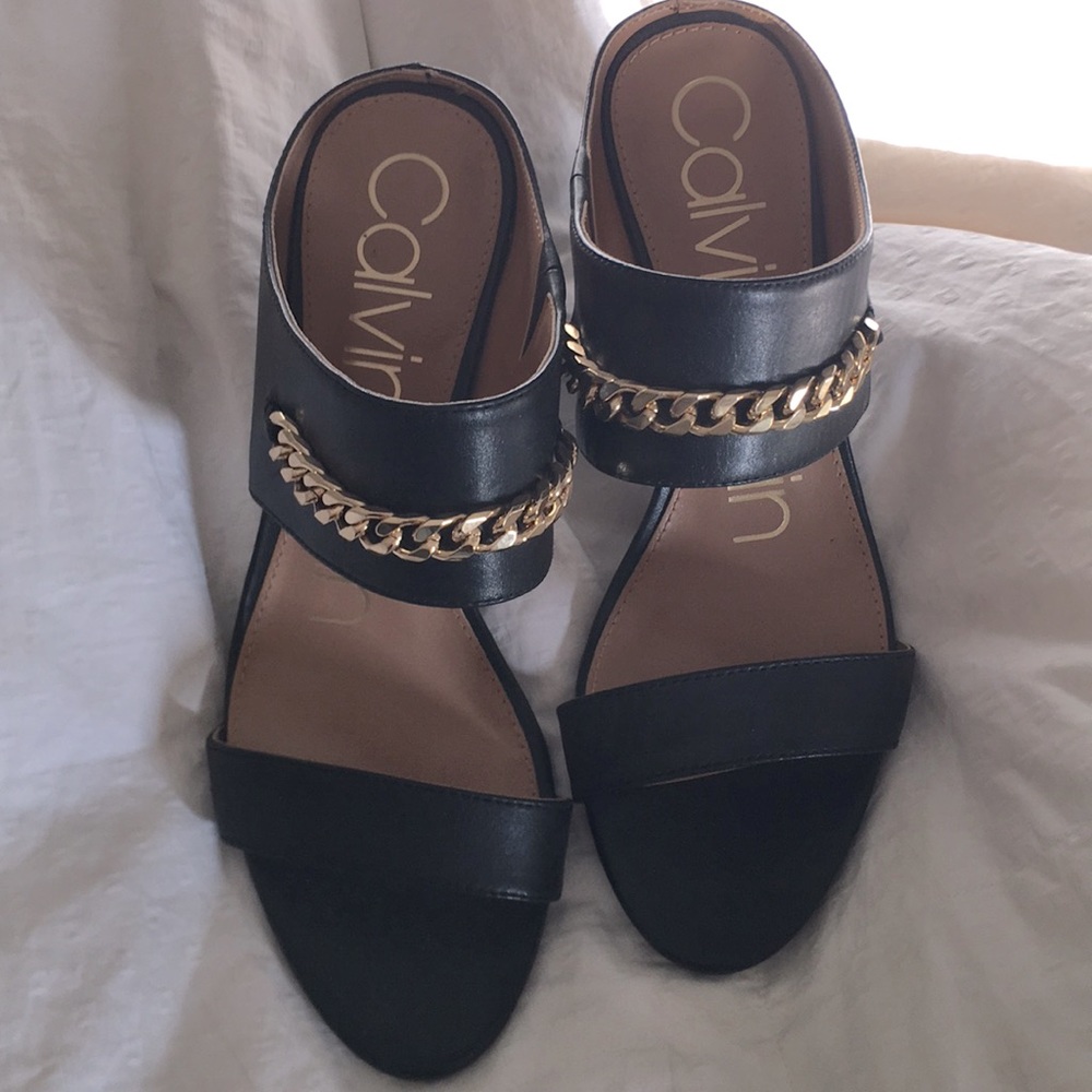 Calvin Klein open toe black heels